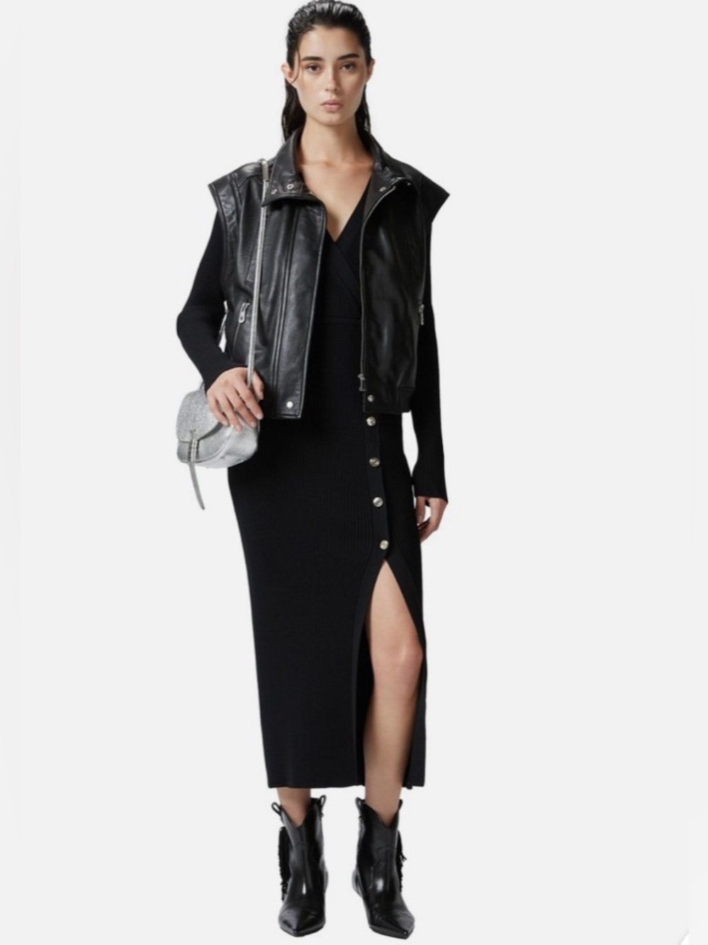 Pinko Brown Ribbed Midi Dress with Side Buttons - Picture 5 of 16